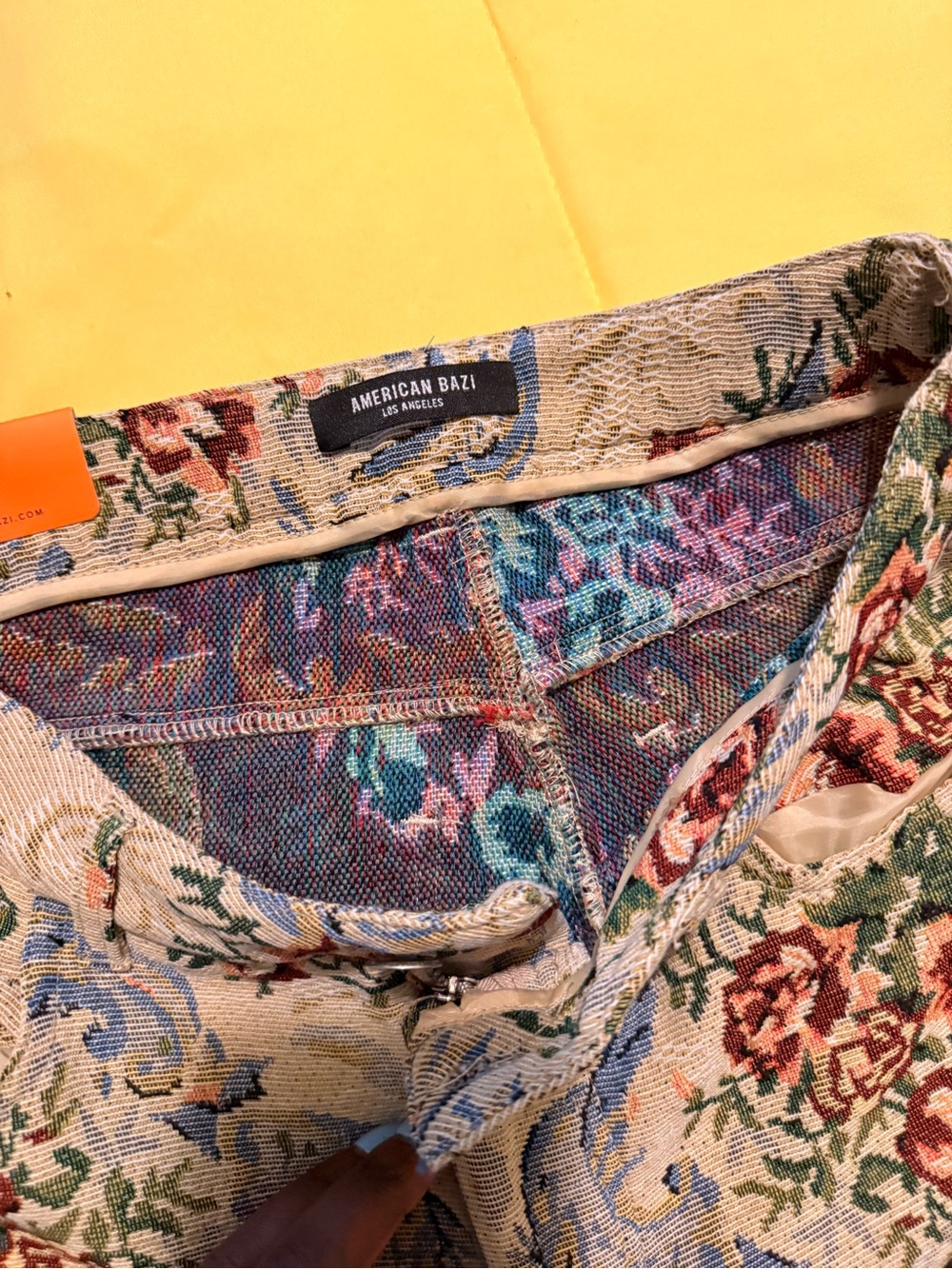 American Bazi Woven Floral Jacquard Skirt — Red Blue Green Cream